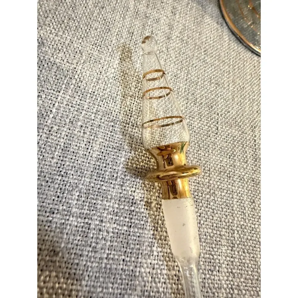 ✨ Vintage Iridescent Glass Bottle w/ Stopper Gold Trim | 9” Tall ✨
